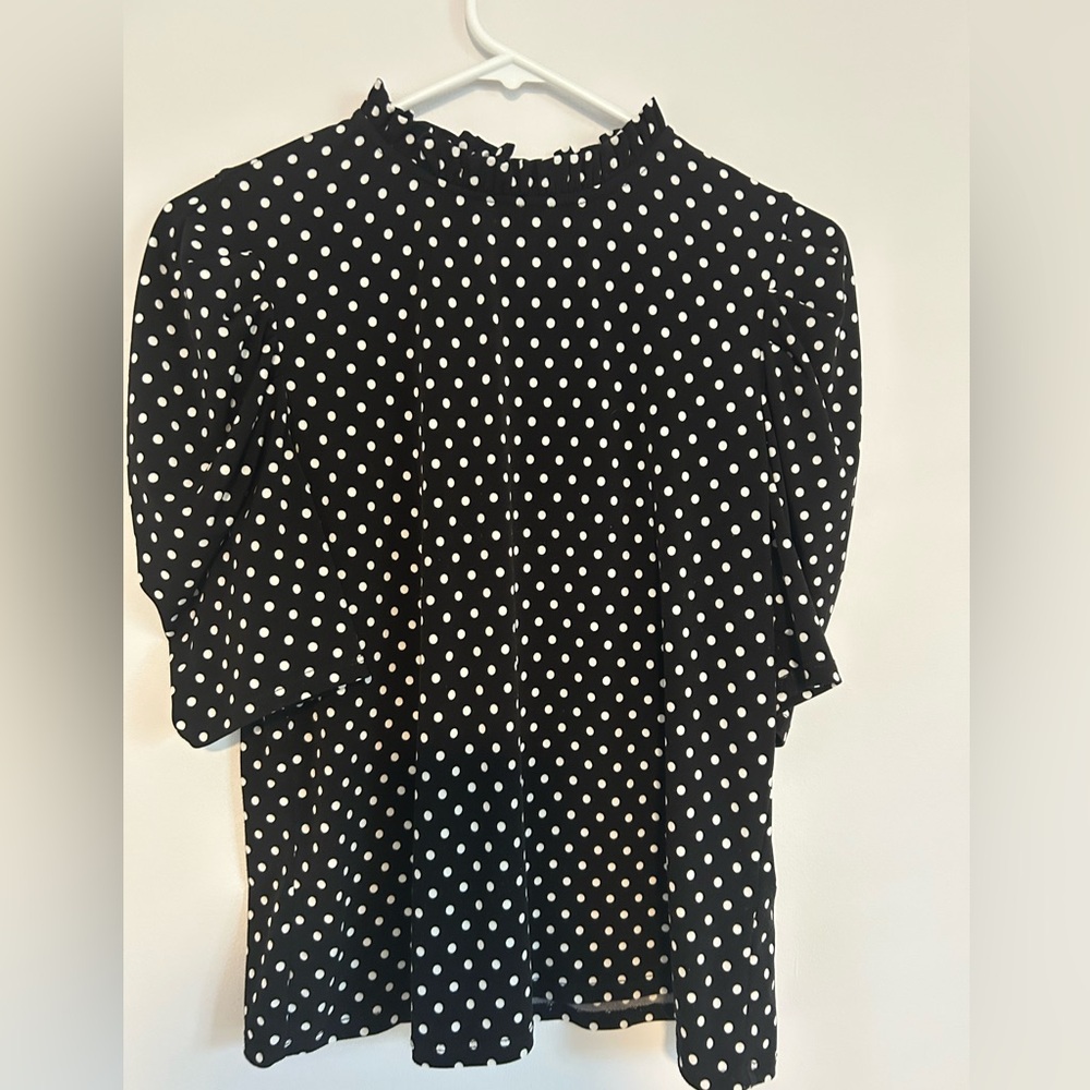 CeCe Black and White Polka Dot Blouse